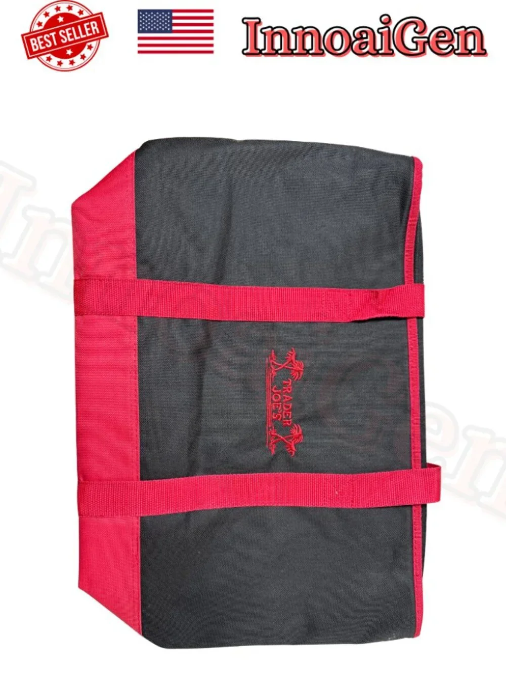 Trader Joe's Reusable Insulated Bag Extra Large Capacity Black Red NWT Tote